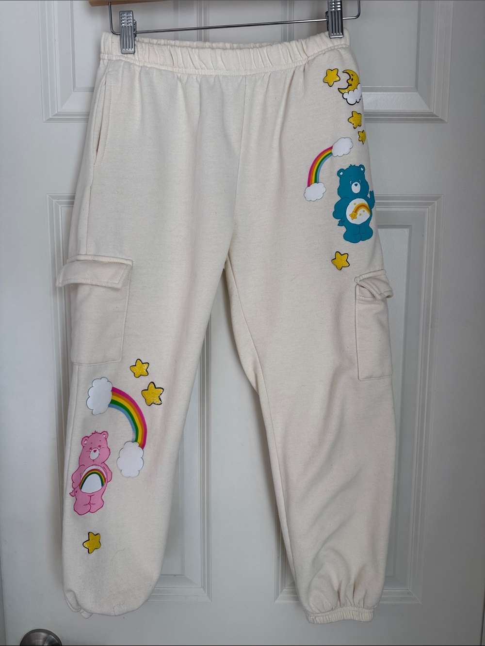 Care Bears Cream Cargo Joggers with Pink & Blue Bear Prints